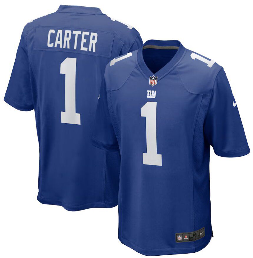 Men New York Giants #1 Abdul Carter blue Nike 2025 NFL Draft First Round Pick Game Jersey